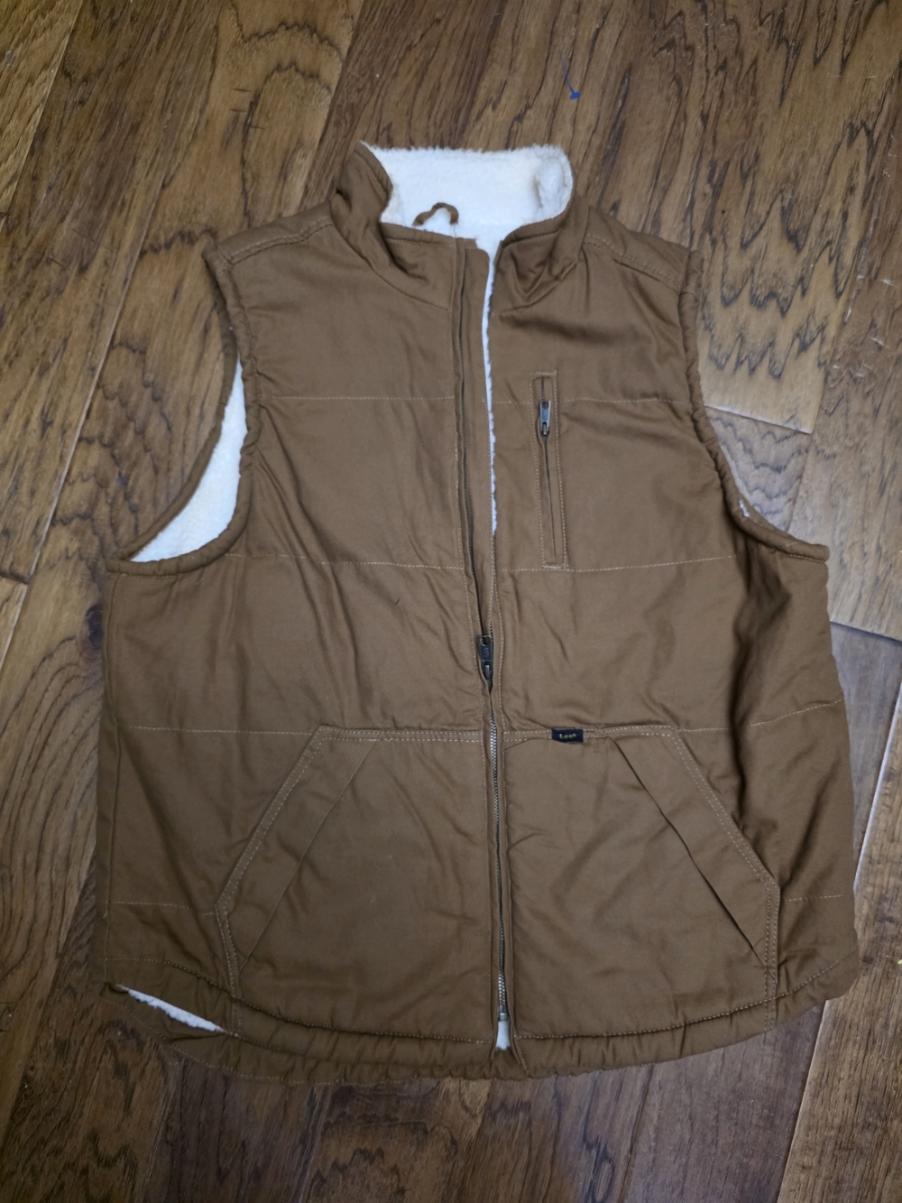 Lee Men's Tan Quilted Vest with White Sherpa Lining